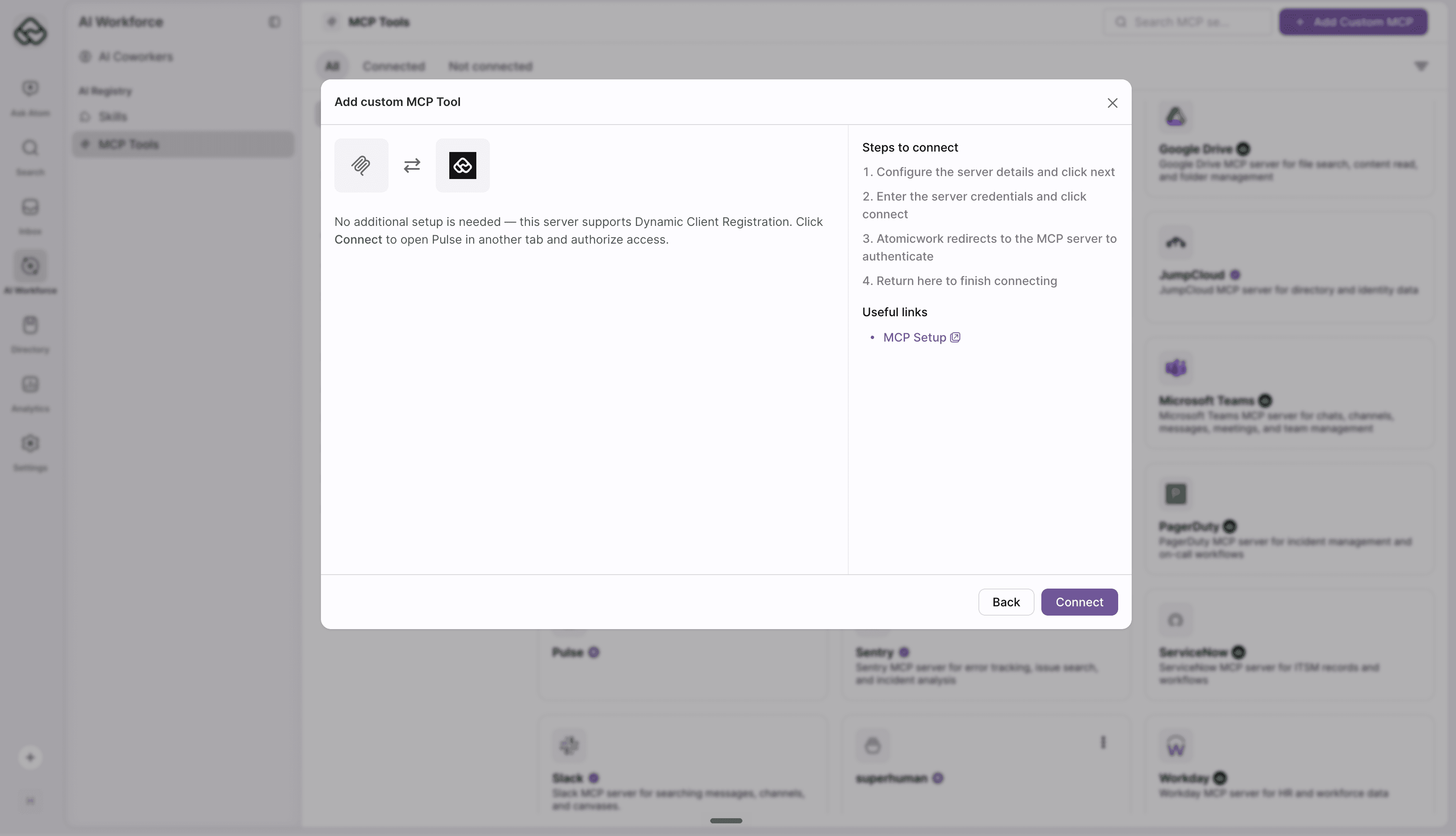 Connect step for a server that supports Dynamic Client Registration